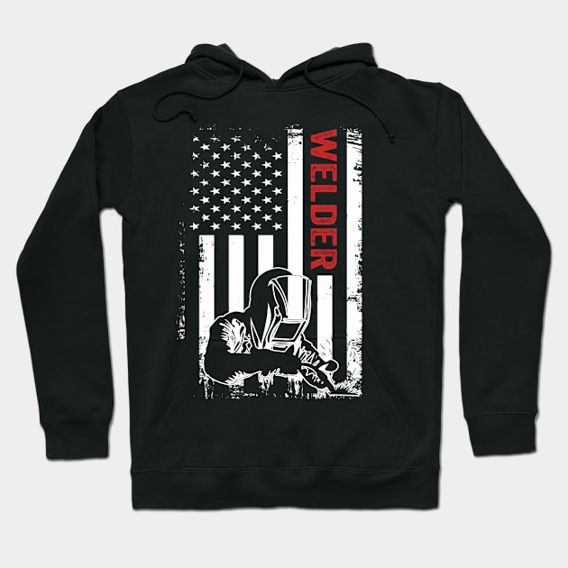 Welding Funny Welder Quotes USA American Flag Hoodie by Visual Vibes